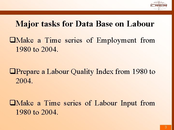 Major tasks for Data Base on Labour q. Make a Time series of Employment