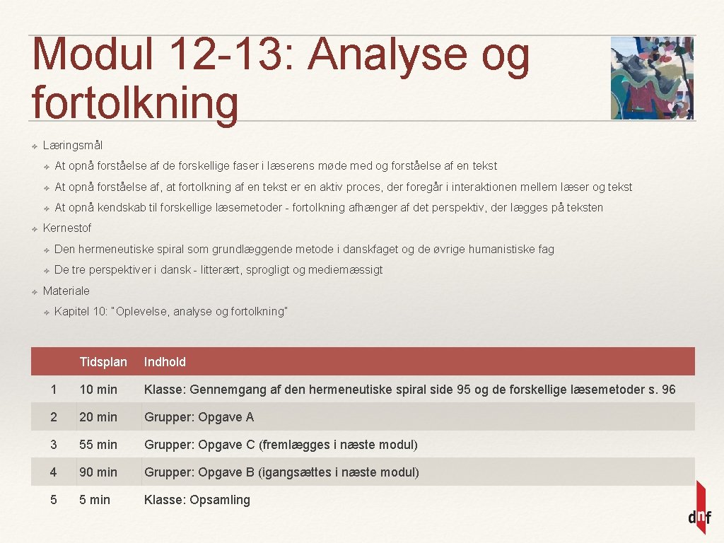 Modul 12 -13: Analyse og fortolkning ❖ ❖ ❖ Læringsmål ❖ At opnå forståelse