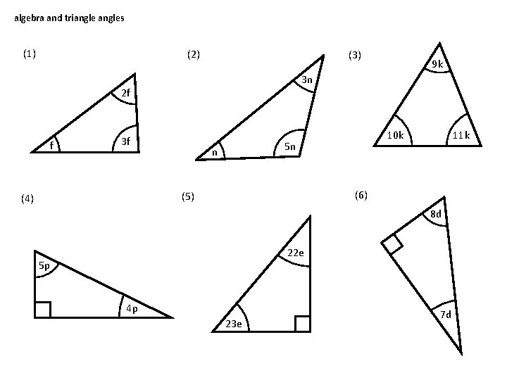 algebra and triangles (1) (2) (3) 3 n 2 f f 3 f 11