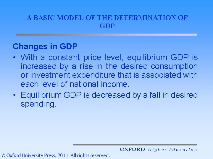 A BASIC MODEL OF THE DETERMINATION OF GDP Changes in GDP • With a