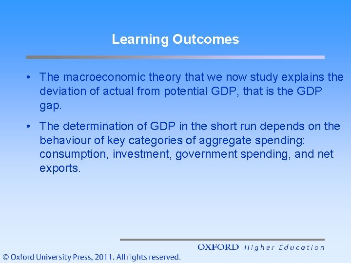Learning Outcomes • The macroeconomic theory that we now study explains the deviation of