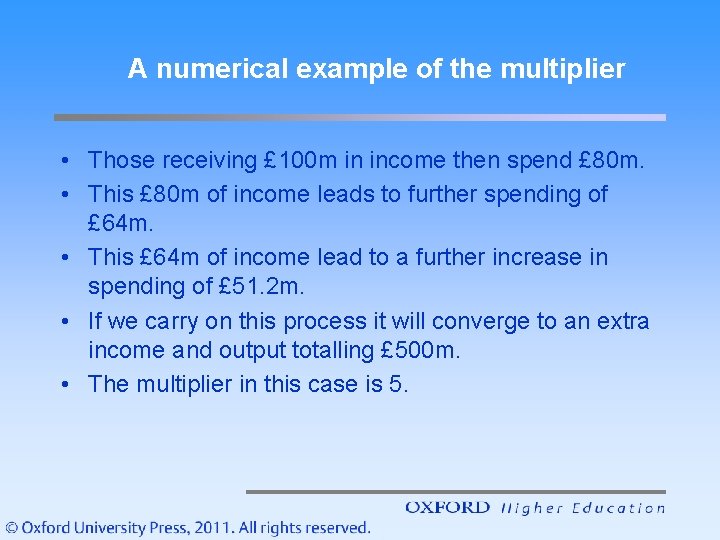 A numerical example of the multiplier • Those receiving £ 100 m in income