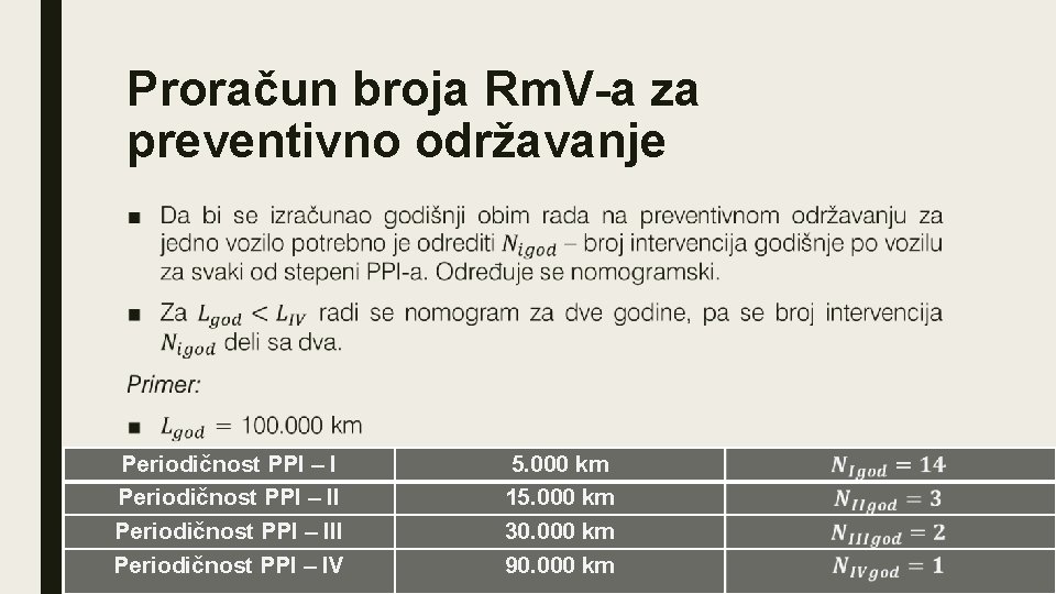 Proračun broja Rm. V-a za preventivno održavanje ■ Periodičnost PPI – III Periodičnost PPI