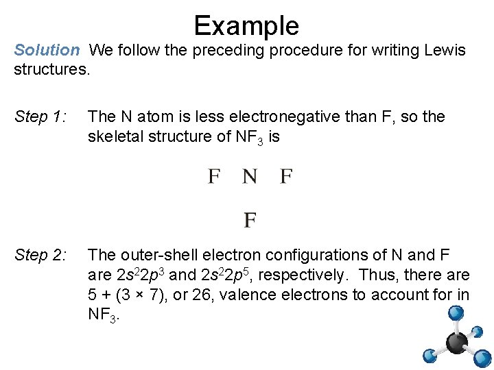 Example Solution We follow the preceding procedure for writing Lewis structures. Step 1: The