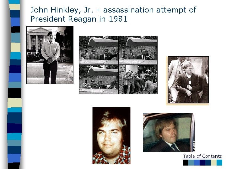 John Hinkley, Jr. – assassination attempt of President Reagan in 1981 Table of Contents