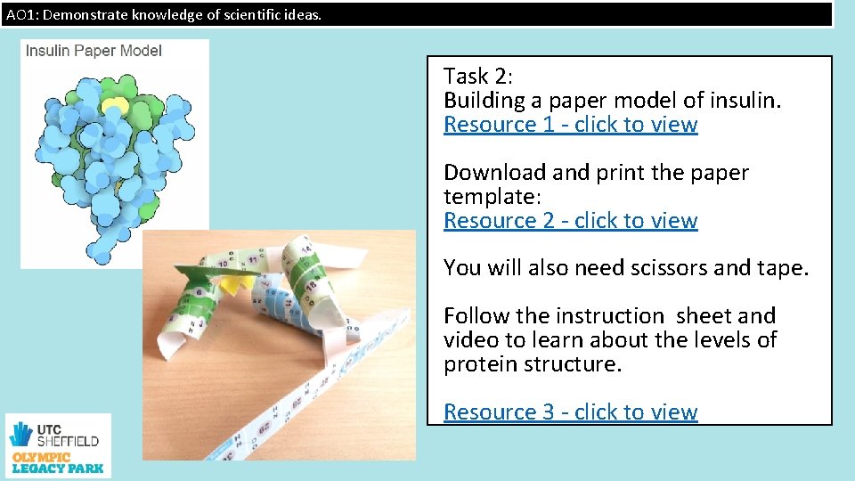 AO 1: Demonstrate knowledge of scientific ideas. Task 2: Building a paper model of