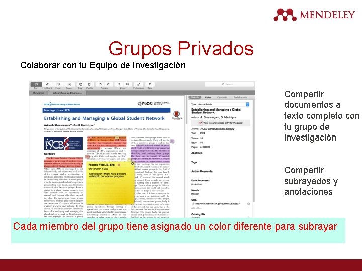 Grupos Privados Colaborar con tu Equipo de Investigación Compartir documentos a texto completo con