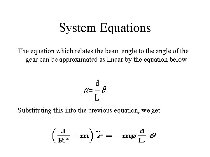 System Equations The equation which relates the beam angle to the angle of the