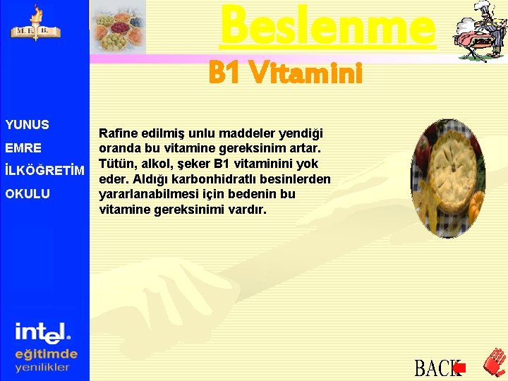 Beslenme B 1 Vitamini YUNUS EMRE İLKÖĞRETİM OKULU Rafine edilmiş unlu maddeler yendiği oranda