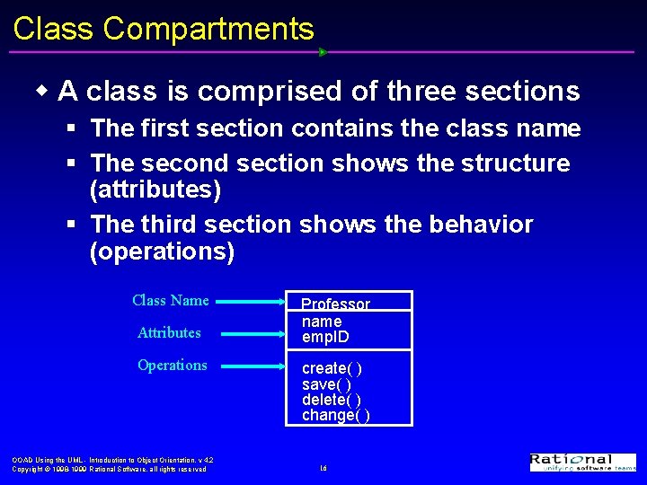 Class Compartments w A class is comprised of three sections § The first section