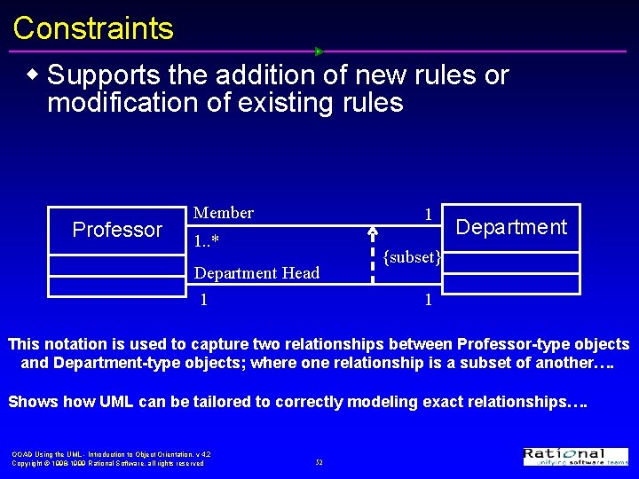 Constraints w Supports the addition of new rules or modification of existing rules Professor