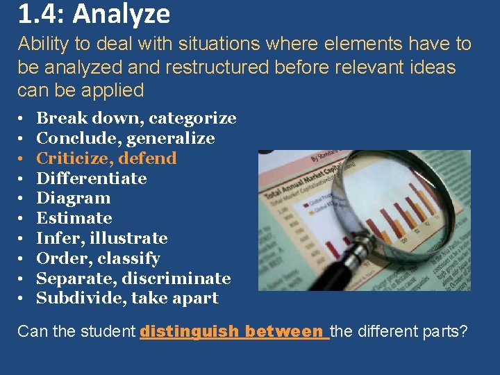 1. 4: Analyze Ability to deal with situations where elements have to be analyzed
