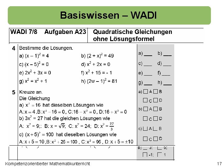 Basiswissen – WADI Kompetenzorientierter Mathematikunterricht 17 