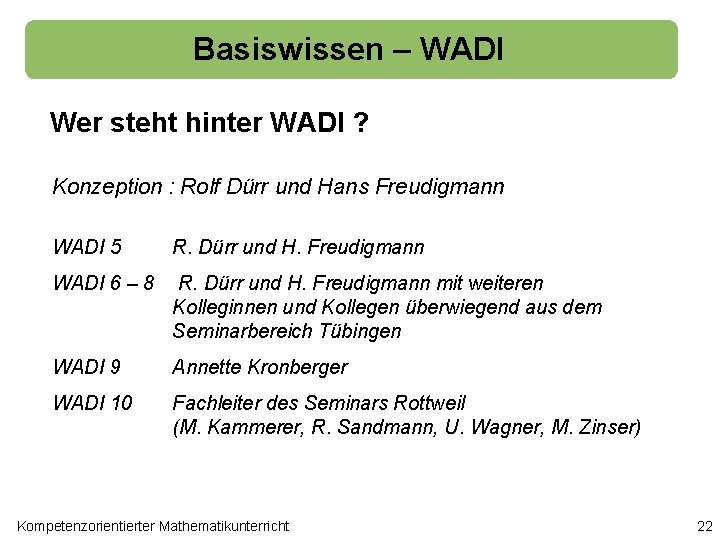 Basiswissen – WADI Wer steht hinter WADI ? Konzeption : Rolf Dürr und Hans