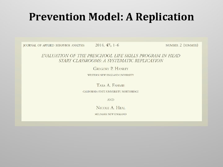 Prevention Model: A Replication 