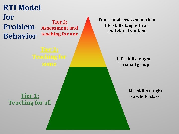 RTI Model for Tier 3: Problem Assessment and Behavior teaching for one Tier 2: