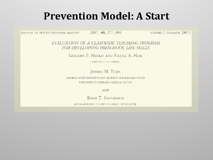 Prevention Model: A Start 