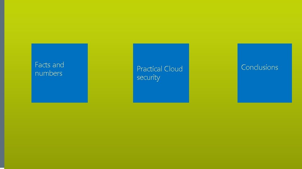 Facts and numbers Practical Cloud security Conclusions 