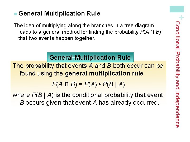 Multiplication Rule General Multiplication Rule The probability that events A and B both occur