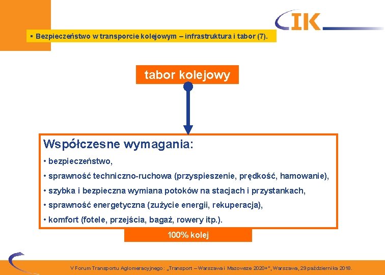 § Bezpieczeństwo w transporcie kolejowym – infrastruktura i tabor (7). tabor kolejowy Współczesne wymagania: