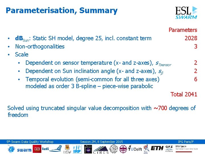 Parameterisation, Summary Parameters 2028 3 • d. BSun: Static SH model, degree 25, incl.