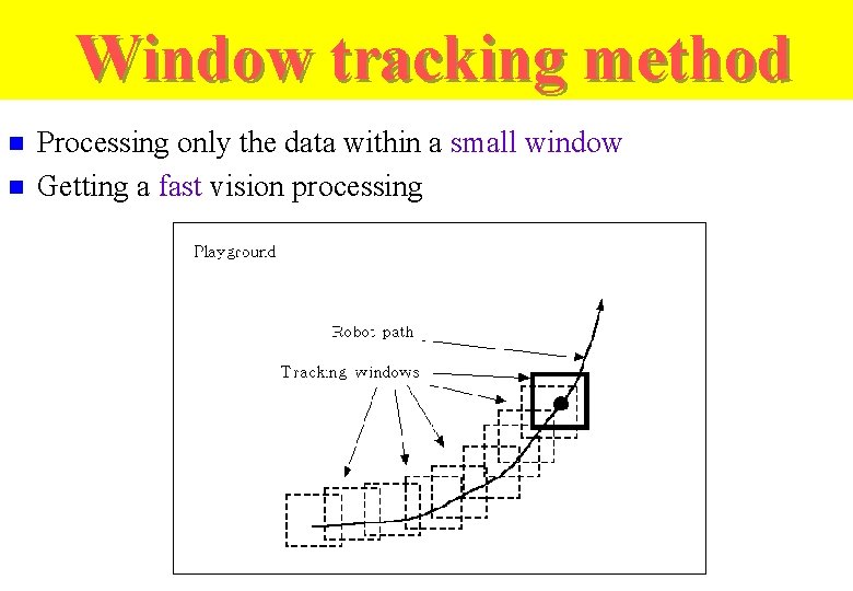 Window tracking method n n Processing only the data within a small window Getting