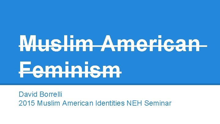 Muslim American Feminism David Borrelli 2015 Muslim American Identities NEH Seminar 