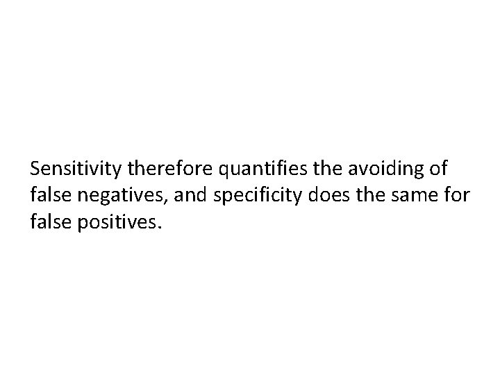 Sensitivity therefore quantifies the avoiding of false negatives, and specificity does the same for