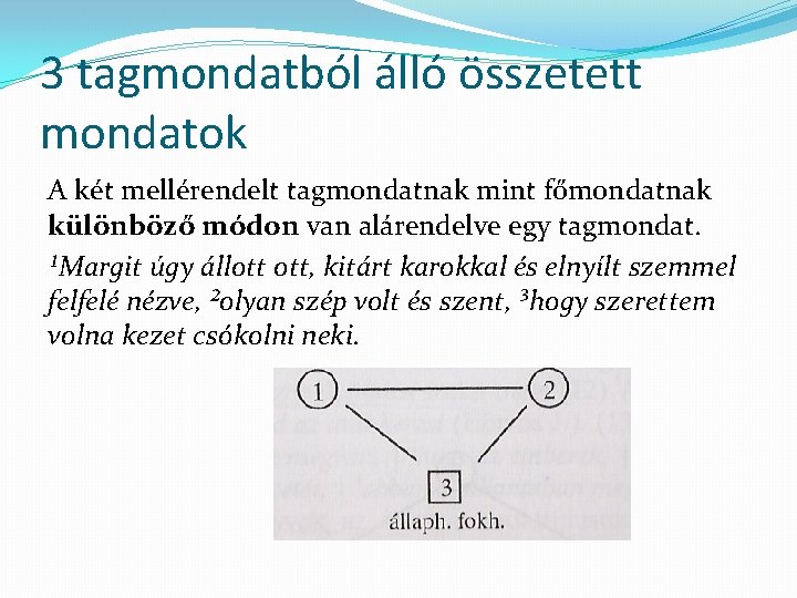 3 tagmondatból álló összetett mondatok A két mellérendelt tagmondatnak mint főmondatnak különböző módon van