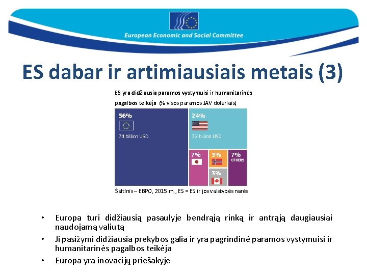 ES dabar ir artimiausiais metais (3) ES yra didžiausia paramos vystymuisi ir humanitarinės pagalbos