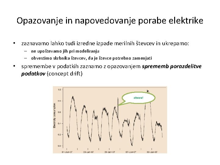 Opazovanje in napovedovanje porabe elektrike • zaznavamo lahko tudi izredne izpade merilnih števcev in