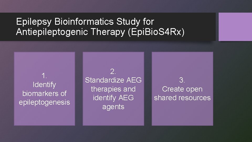 Epilepsy Bioinformatics Study for Antiepileptogenic Therapy (Epi. Bio. S 4 Rx) 1. Identify biomarkers