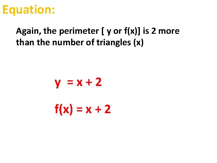 Equation: Again, the perimeter [ y or f(x)] is 2 more than the number