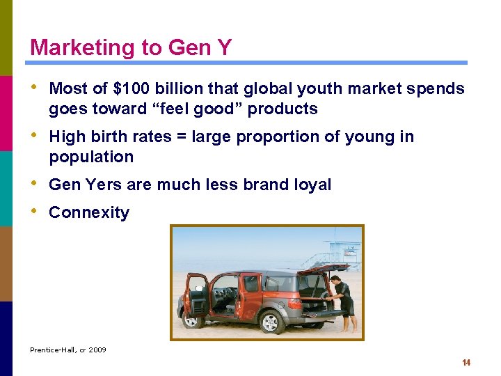 Marketing to Gen Y • Most of $100 billion that global youth market spends