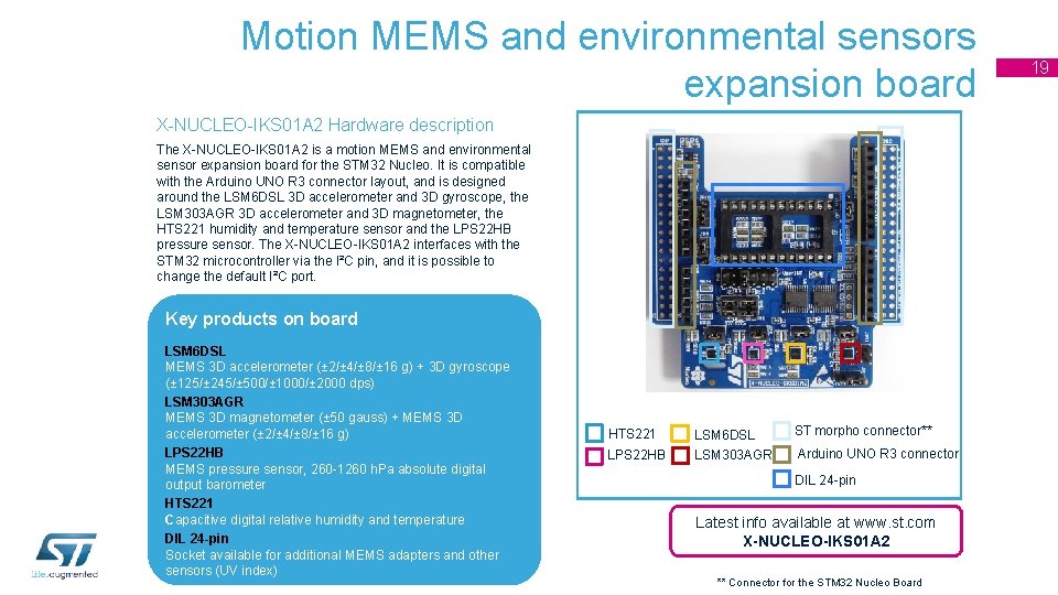 Motion MEMS and environmental sensors expansion board X-NUCLEO-IKS 01 A 2 Hardware description The Motion MEMS and environmental sensors expansion board X-NUCLEO-IKS 01 A 2 Hardware description The