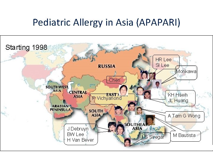 Pediatric Allergy in Asia (APAPARI) Starting 1998 HR Lee SI Lee Morikawa Chen KH