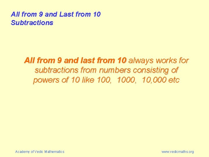 All from 9 and Last from 10 Subtractions All from 9 and last from