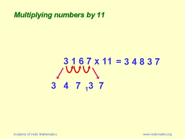Multiplying numbers by 11 3 1 6 7 x 11 = 3 4 8