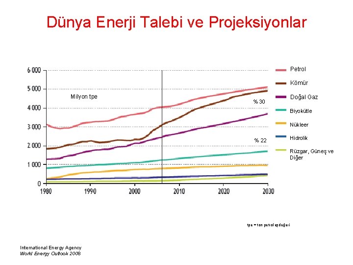 Dünya Enerji Talebi ve Projeksiyonlar Petrol Kömür Milyon tpe % 30 Doğal Gaz Biyokütle