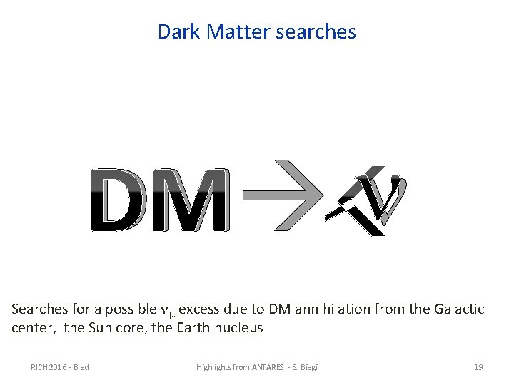 Dark Matter searches DM n Searches for a possible nm excess due to DM
