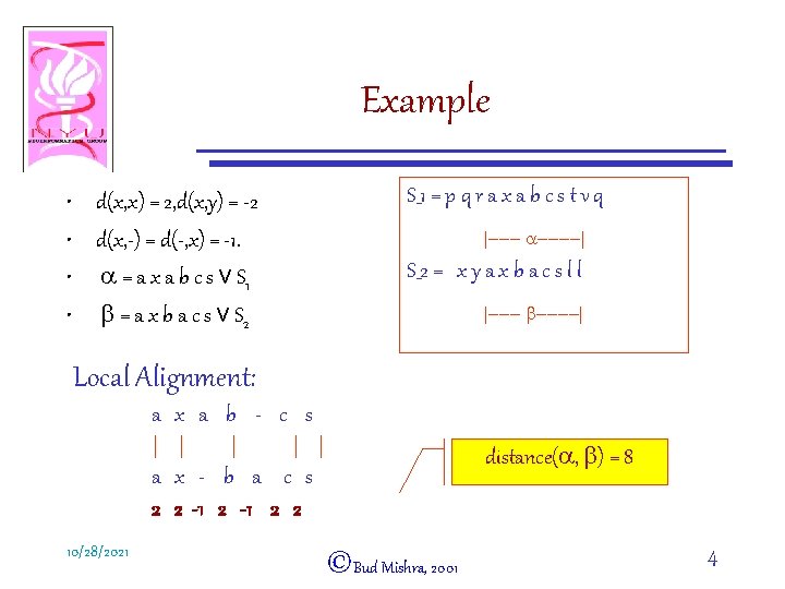 Computational Biology Lecture 7 Local Alignment Bud Mishra