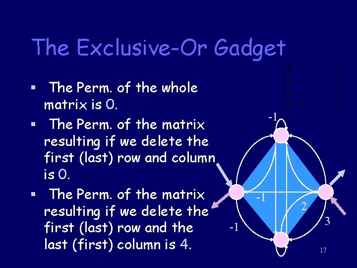 The Exclusive-Or Gadget § The Perm. of the whole matrix is 0. § The