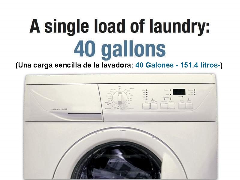 (Una carga sencilla de la lavadora: 40 Galones - 151. 4 litros-) 