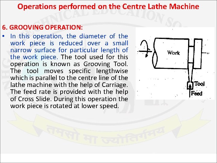 Operations performed on the Centre Lathe Machine 6. GROOVING OPERATION: • In this operation,