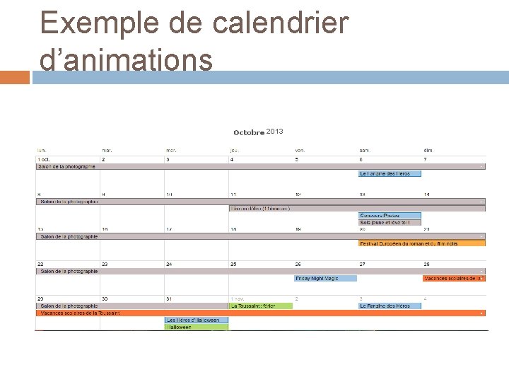 Exemple de calendrier d’animations 2013 Exemple de calendrier d’animations 2013