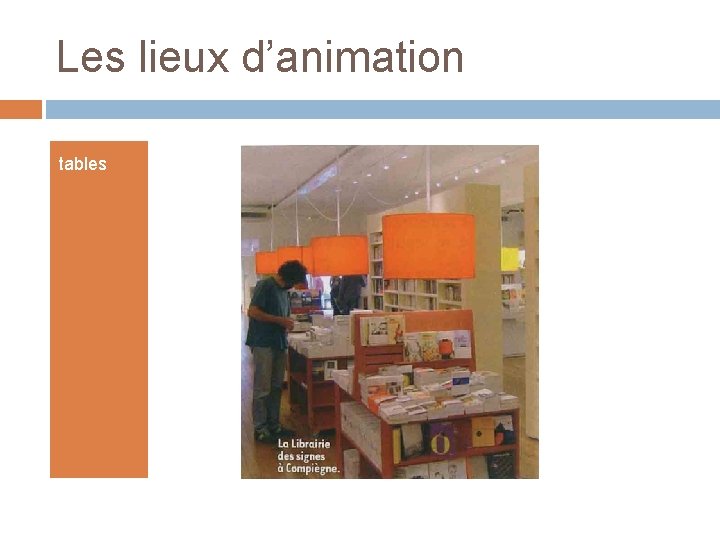 Les lieux d’animation tables Les lieux d’animation tables