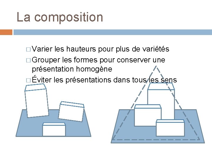 La composition � Varier les hauteurs pour plus de variétés � Grouper les formes La composition � Varier les hauteurs pour plus de variétés � Grouper les formes