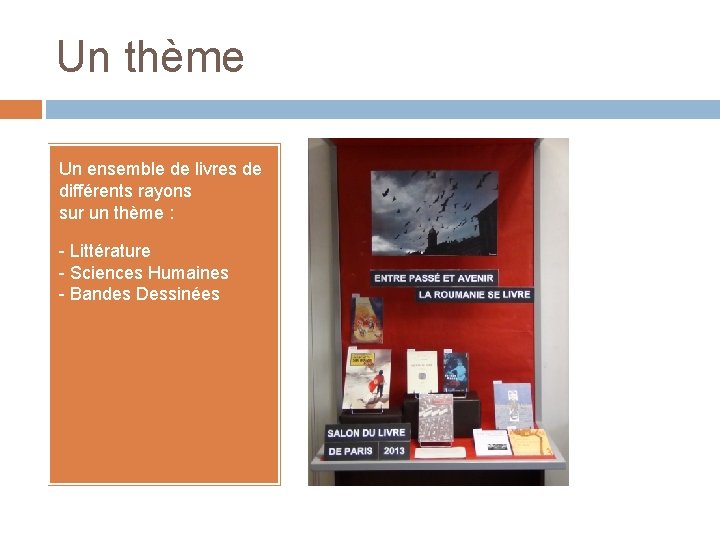 Un thème Un ensemble de livres de différents rayons sur un thème : - Un thème Un ensemble de livres de différents rayons sur un thème : -