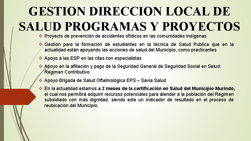 GESTION DIRECCION LOCAL DE SALUD PROGRAMAS Y PROYECTOS v Proyecto de prevención de accidentes