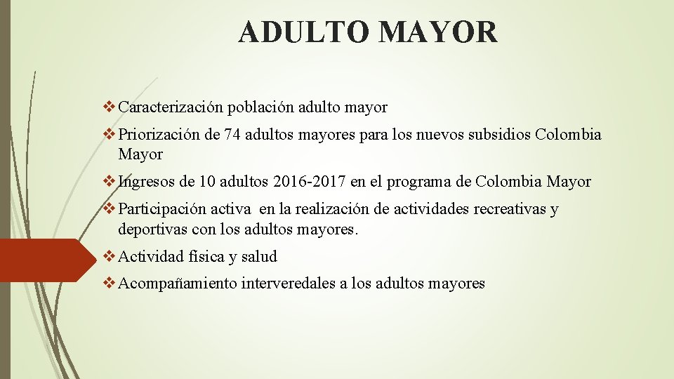 ADULTO MAYOR v. Caracterización población adulto mayor v. Priorización de 74 adultos mayores para